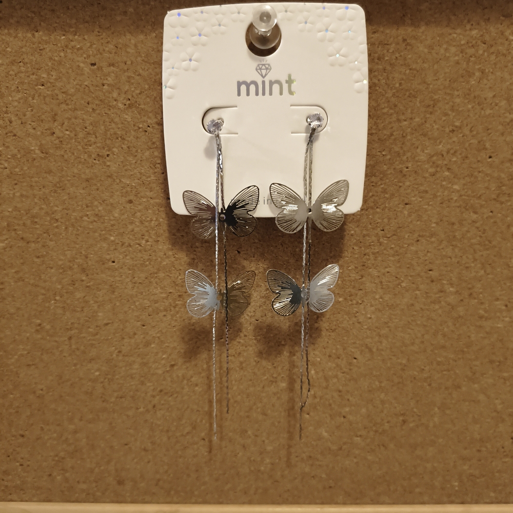 Mint Silver Butterfly Earrings